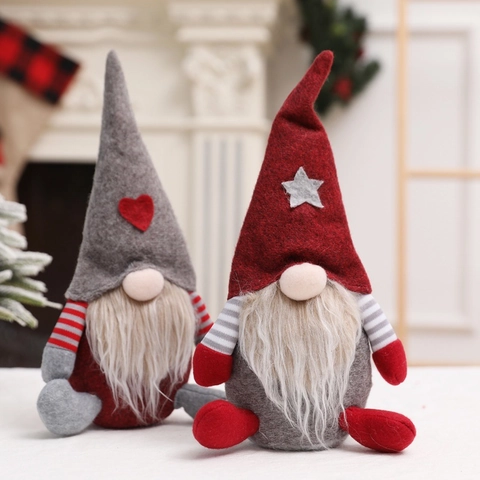 Décoration Créative de Noël Gnome de la Forêt Assis Poupée en Peluche Père Noël sans Visage Ornement Style Nordique