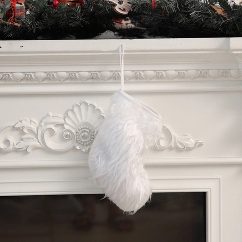 Calza di Natale in Pelliccia Sintetica Bianca Sacco Regalo Morbido Peluche Appeso Decorazione per Albero Camino Casa