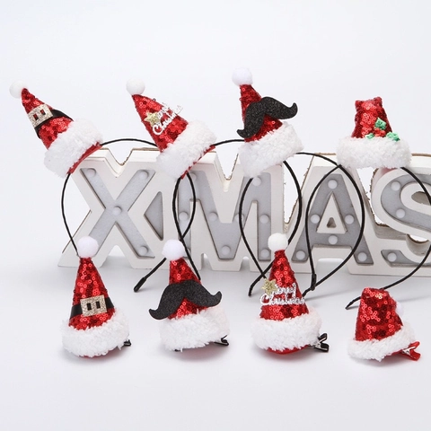 Diadema Con Mini Gorro De Papá Noel De Lentejuelas Pinza Para El Cabello Decoración De Fiesta De Navidad Para Mujeres Niños Regalo