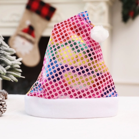 Gorro de Navidad con Lentejuelas de Colores y Borde de Felpa Blanca Accesorio de Disfraz para Fiesta de Navidad
