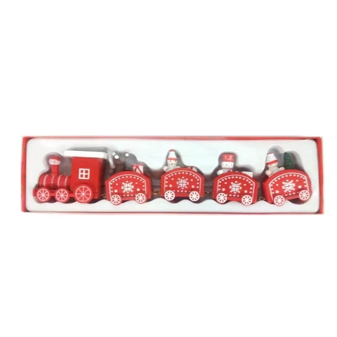 Petit Train de Noël en Bois Décoration de Bureau Miniature pour Cadeau de Noël Rouge Vert Blanc Train à Toit Plat