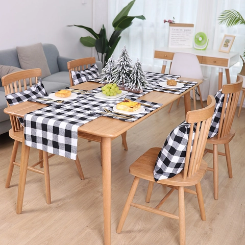 Christmas Buffalo Plaid Table Runner Red Black Checkered Fabric Placemat For Farmhouse Dining Table Home Kitchen Party Decoration