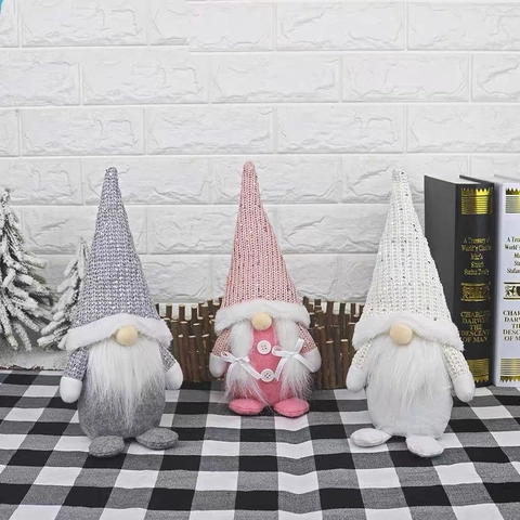 Nordic Style Christmas Faceless Gnome Plush Doll Sequin Hat Ornament Pink Grey White Christmas Decor For Home Xmas Party