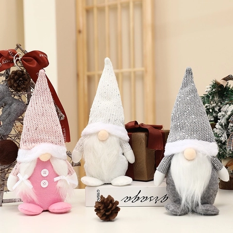 Nain de Noël Nordique Poupée en Peluche Sans Visage Chapeau de Paillettes Jambes Longues Décorations de Noël pour Maison Vitrine Ornement