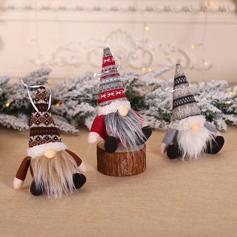 Gnome de Noël Nordique en Peluche Poupée Tricotée Ornement de Vieil Homme de la Forêt Décoration Suspendue pour Sapin de Noël