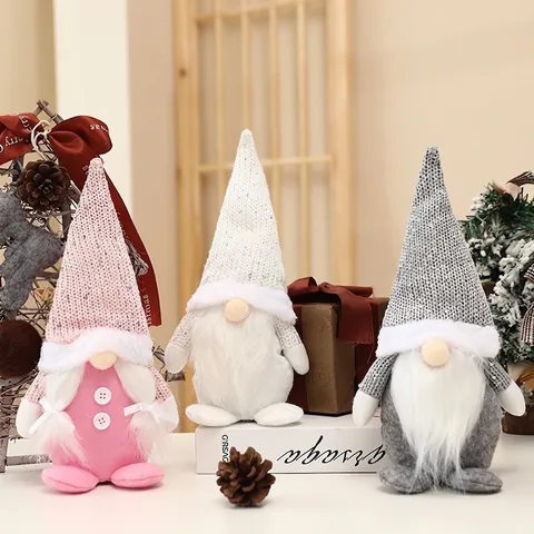 Nordic Style Christmas Faceless Gnome Plush Doll Sequin Hat Ornament Pink Grey White Christmas Decor For Home Xmas Party