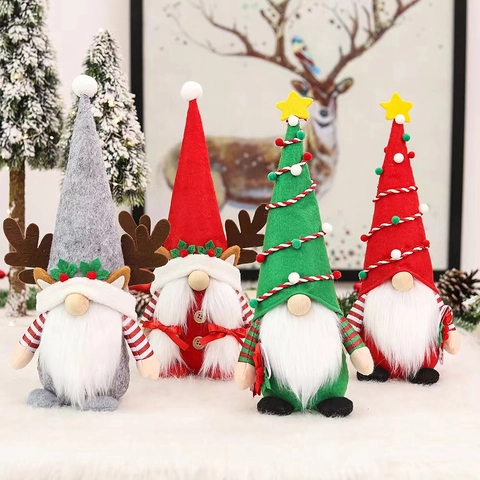 Bambola di Peluche Gnomo di Natale Fatta a Mano Nordic Forest Man Corna di Renna Elfo Ornamento per Tavolo Finestra Natale Decorazione