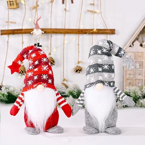 Gnomo di Natale Bambola di Peluche Con Cappello a Maglia a Fiocco di Neve Stella Senza Volto Ornamento per Casa Festa