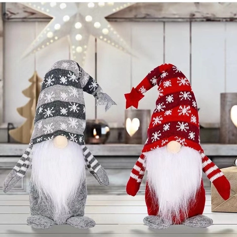 Gnomo di Natale Bambola di Peluche Con Cappello a Maglia a Fiocco di Neve Stella Senza Volto Ornamento per Casa Festa