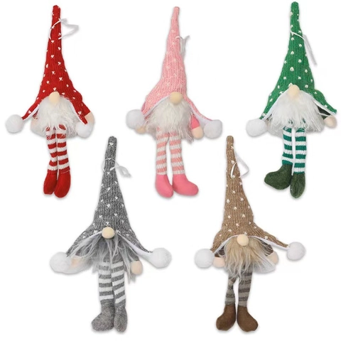 Addobbo Natalizio Gnomo Senza Volto Luminoso in Maglia Peluche Bambola a Gambe Lunghe LED Decorazione per Albero di Natale