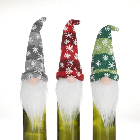 Christmas Wine Bottle Cover Knitted Gnome Faceless Doll Tomte Decoration For Holiday Table Party Decor Xmas Snowflake