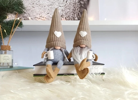 Nordischer Weihnachts-Gnom Plüsch Herz Strickmütze Kaffeetasse Schwedischer Tomte Lange Beine Sitzende Dekoration Heimverzierung