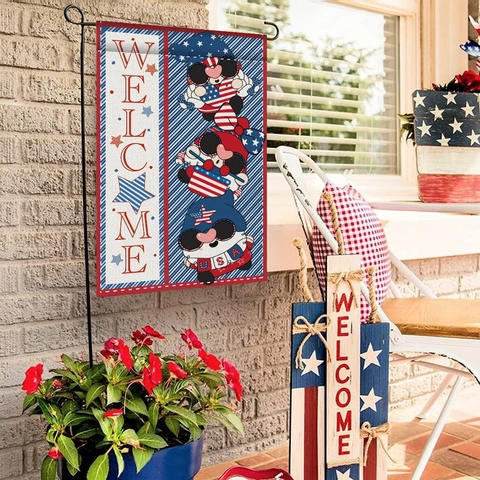 US Unabhängigkeitstag Gartenfahne Mit Metallständer Patriotische Gnomes Amerikanischer Adler Stars And Stripes Outdoor Dekoflagge