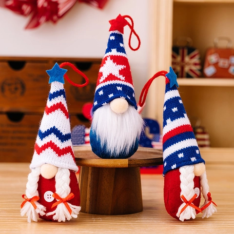 Decorazione Appesa Gnomo Patriottico del Giorno dell'Indipendenza Rosso Bianco Blu Stelle Strisce Bambola Senza Volto per Arredamento Casa 4 Luglio