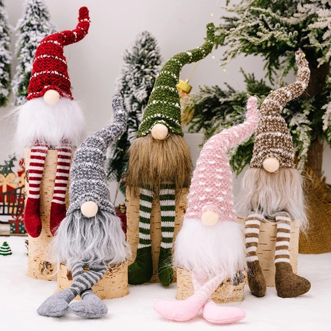 Nordic Christmas Gnome Plush Doll Long Striped Hanging Leg Rudolph Faceless Ornament Knitted Hat Festive Home Decoration