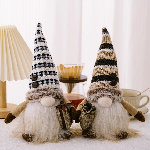 Ornement Gnome en Peluche Thème Café Avec Lumière LED Poupée Sans Visage Décor Grains de Café pour Maison Bureau Bar