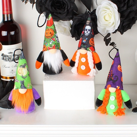Halloween Gnome Plush Ornaments With LED Light Hanging Faceless Doll Pumpkin Skull Pattern For Party Home Decoration