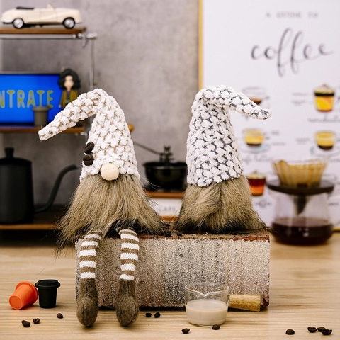 Knitted Coffee Gnome Plush Decoration Long Leg Faceless Doll Home Cafe Ornament Christmas Rudolph Dwarf Holiday Figure