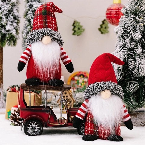 Scandinavian Christmas Gnome Decor Plaid Hat Faceless Dwarf Doll Ornaments For Holiday Home Table Party Nordic Style Gift