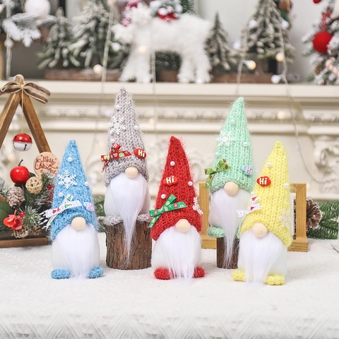 Gnomo di Natale Bambola Senza Volto Ornamento in Poliestere a Maglia Motivo a Fiocchi di Neve Peluche Elfo Bambola Decorazione per Feste Regalo