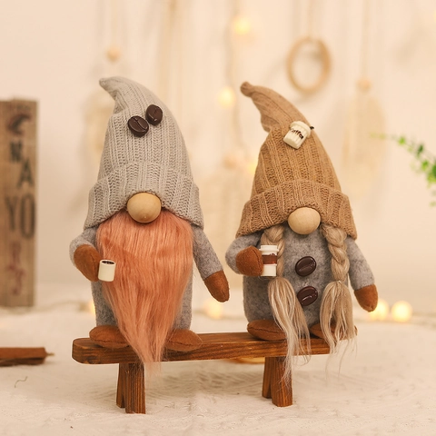 Gnomo di Peluche a Tema Caffè Fatto a Mano Decorazione Bambola Senza Volto Nordica Ornamento da Scrivania per Caffetteria Ristorante Casa
