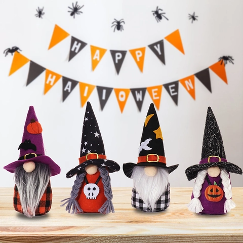 Decorazioni per Halloween Cartone Animato Gnomo Senza Volto Bambola di Peluche Cappello da Mago a Quadretti Ornamenti Appesi per Festa Casa Regalo