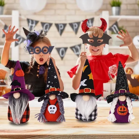 Decorazioni per Halloween Cartone Animato Gnomo Senza Volto Bambola di Peluche Cappello da Mago a Quadretti Ornamenti Appesi per Festa Casa Regalo