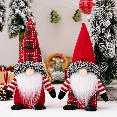 Weihnachten Gnom Gesichtlose Plüschpuppe Ornamente Mit Kariertem Spitzhut Langem Bart Strickstoff Rot Skandinavischer Stil Weihnachten Deko Geschenke