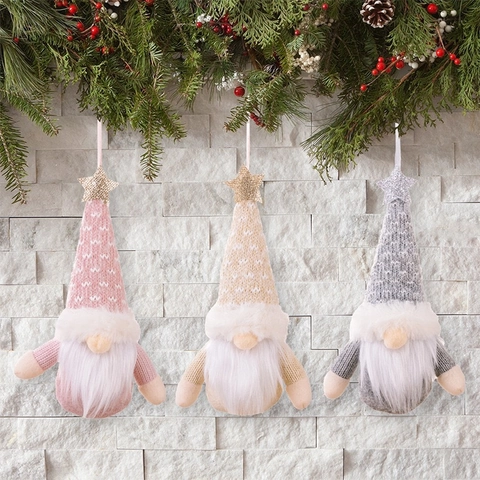 Christmas Knitted Gnome Ornament Faceless Dwarf Plush Doll With Glitter Star Sequin For Xmas Tree Home Hanging Decoration