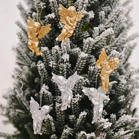 Set Addobbi Natalizi Angelo Oro Argento Ciondoli Cherubino Musicale Decorazioni Sospese per Albero di Natale Festa Festiva Casa