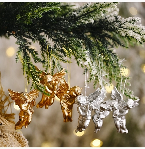 Set Addobbi Natalizi Angelo Oro Argento Ciondoli Cherubino Musicale Decorazioni Sospese per Albero di Natale Festa Festiva Casa