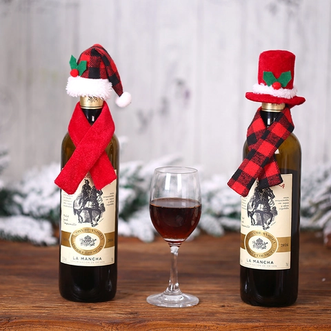 Christmas Wine Bottle Cover Set Creative Mini Hat And Scarf For Hotel Restaurant Holiday Party Table Decor Ornament