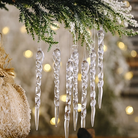 Ornamenti a Ghiacciolo a Spirale Trasparenti Decorazioni Pendenti in Plastica Intrecciata per Albero di Natale Festa di Vacanza Decorazioni per la Casa