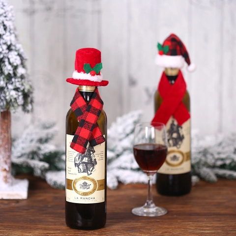 Christmas Wine Bottle Cover Set Creative Mini Hat And Scarf For Hotel Restaurant Holiday Party Table Decor Ornament