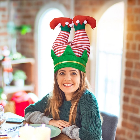 Divertente Cappello di Natale Creative Gambe da Elfo Invertite Gambe di Babbo Natale Cappello da Festa Costume Festivo