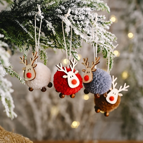 Niedliche Weihnachten Rentier Filz Holz Pompon Hänger Cartoon Elch Figur Weihnachtsbaum Dekoration Urlaub Haus Party