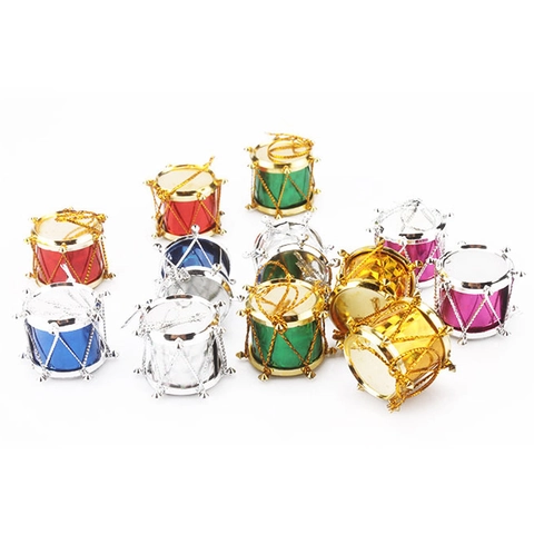 Adornos Navideños para Colgar Mini Tambor Metálico Multicolor Para Decoración de Árbol de Navidad Colgantes de Tambor de Plástico