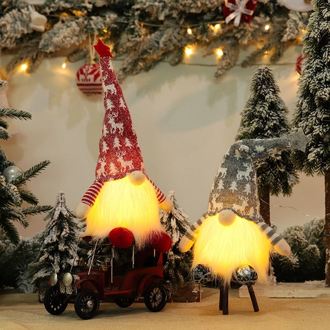 Gnomo de Navidad Luminoso Muñeco de Peluche Con Luz LED Reno Copo de Nieve Gorro de Punto Rodolfo Sin Rostro Decoración Hogar