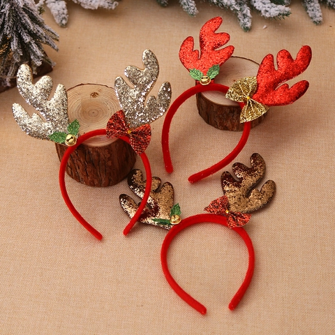 Weihnachten Rentier Geweih Haarreif Mit Glitzer Pailletten Und Glocken Festliche Feiertag Party Haarschmuck Für Kinder Erwachsene