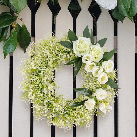 Künstlicher Weißer Rosenkranz 40cm Hochzeitsgirlande Handgefertigter Kunststoff Türkranz Für Haus Garten Deko