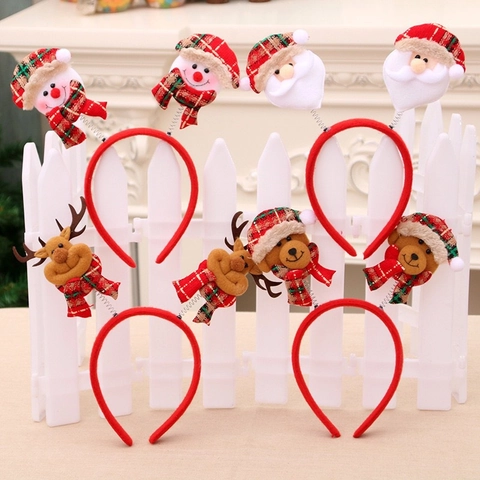 Cerchietto Natalizio Babbo Natale Pupazzo di Neve Renna Orso con Molla Decorazione Festa Accessorio Capelli