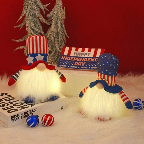 Bambola di Peluche Gnomo del Giorno dell'Indipendenza Americana Luminosa LED Patriottica Bandiera Americana Gnomo Senza Volto