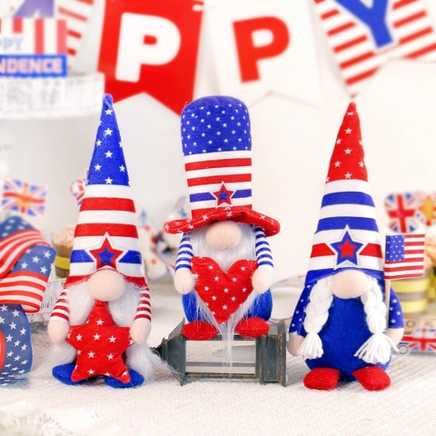 Gnomo di Peluche Decorazioni Giorno Indipendenza USA Patriottico 4 Luglio Tomte Ornamento Con Stelle Strisce Rosso Bianco Blu Bambola
