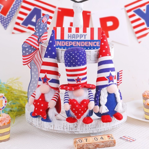 Gnomo di Peluche Decorazioni Giorno Indipendenza USA Patriottico 4 Luglio Tomte Ornamento Con Stelle Strisce Rosso Bianco Blu Bambola