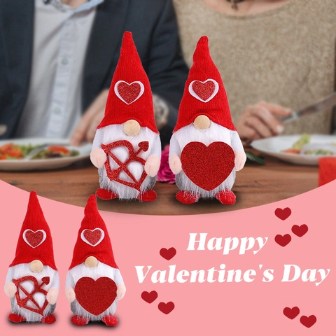 Bambola di Peluche Gnomo di San Valentino Cappello a Maglia Cuore Nano Senza Volto Decorazione da Scrivania Regalo