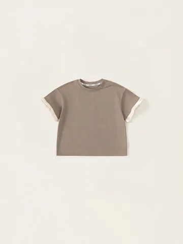 Girls Cotton Ruffle Sleeve Patchwork T-Shirt Fashion Casual Solid Color Round Neck Summer Short Sleeve Top For Kids