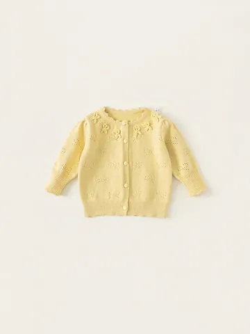 Süße Mädchen Strickjacke Pullover Rüschen Rundhalsausschnitt Langarm Einreihig Hohl Schleife Acrylmischung Mantel Frühling Herbst