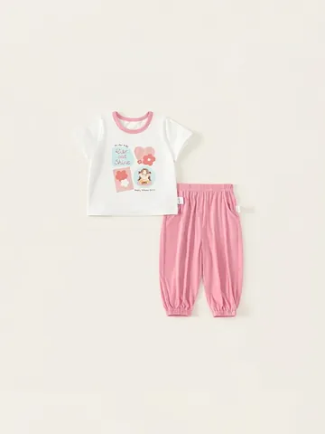 Kids Cartoon Alphabet Printed Cotton T-Shirt And Pants Two Piece Set Children Summer Casual Outfit For Boys Girls