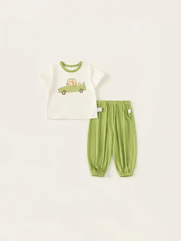 Kids Cartoon Alphabet Printed Cotton T-Shirt And Pants Two Piece Set Children Summer Casual Outfit For Boys Girls