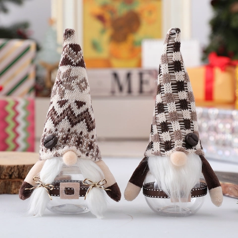 Bocal à Bonbons Gnome de Noël Bonnet en Tricot Décoration Grains de Café Bouteille de Rangement Père Noël pour Biscuits Cadeau Déco